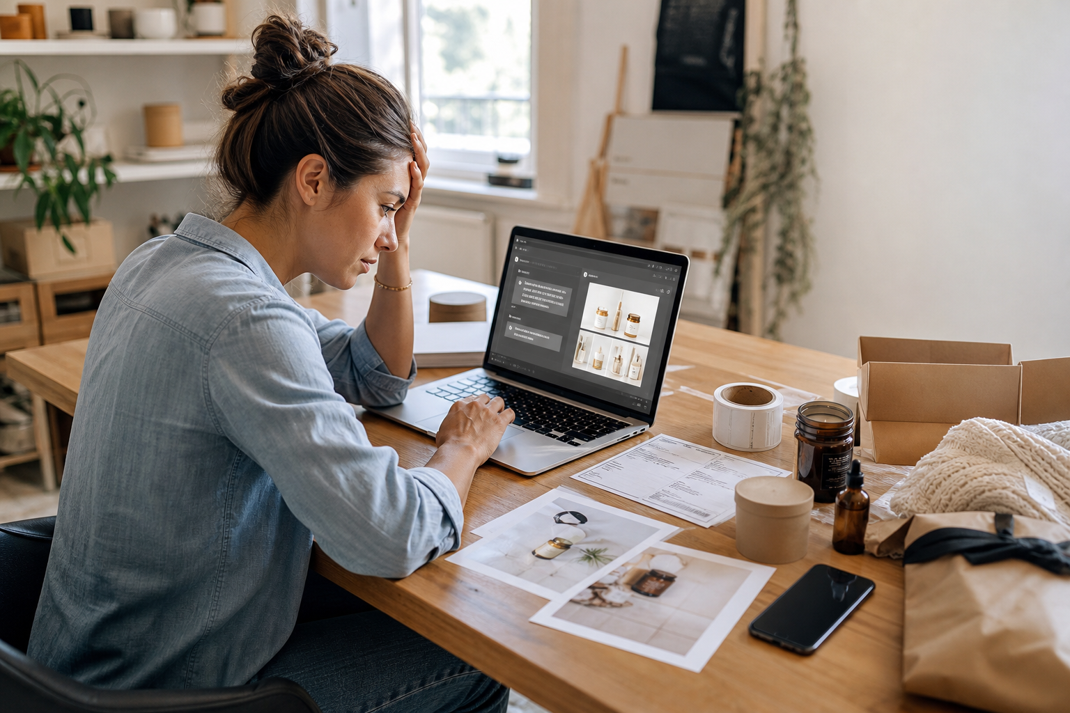 Small ecommerce shop owner trying to create product photos with a generic AI chat interface