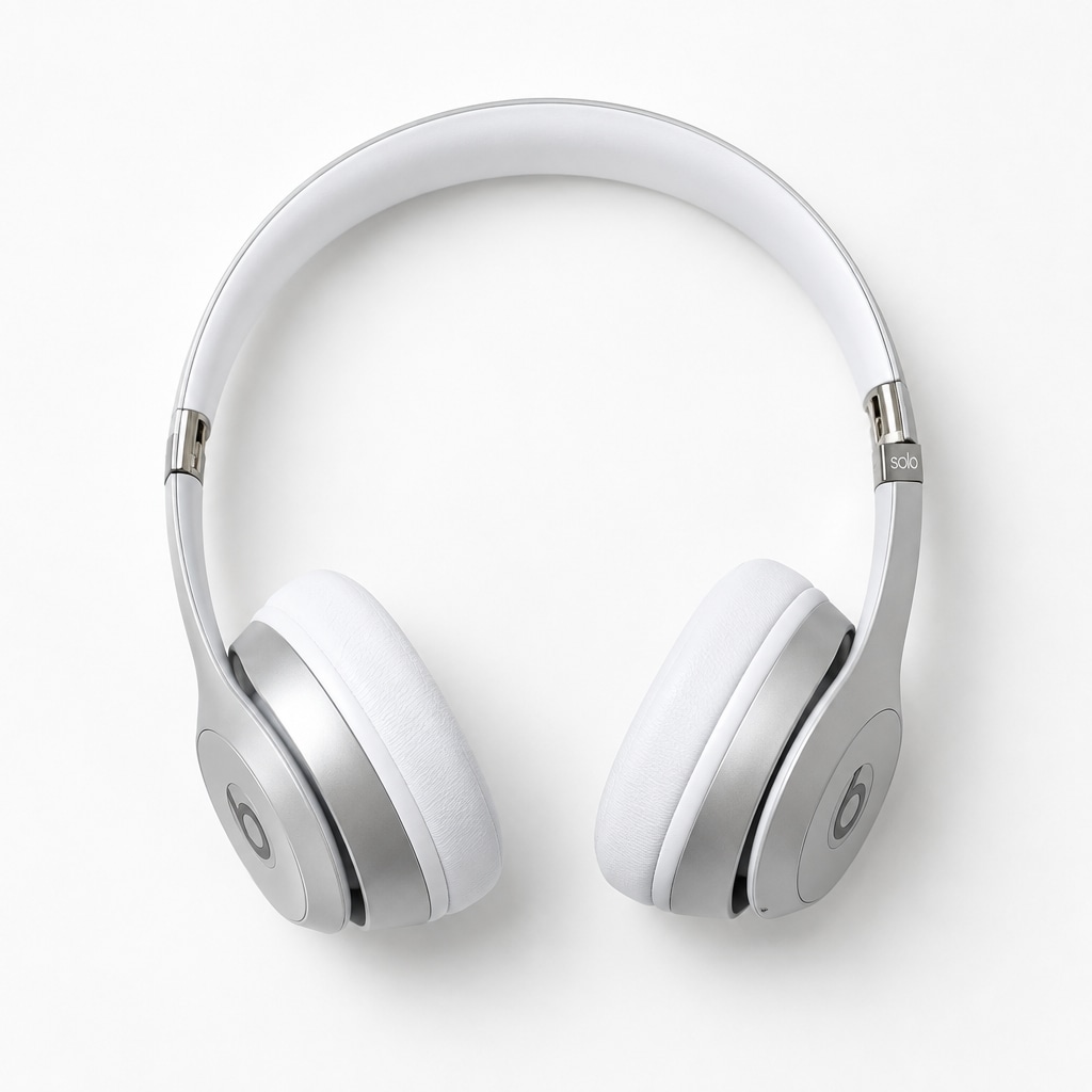 Silver over-ear headphones on a white background