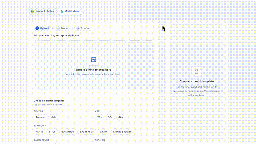 AI model shoot demo for clothing and apparel photos